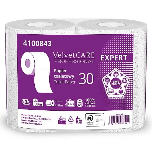 Toaletní papír Velvet CARE Professional Expert 30, bílý, 3-vrstvý, 4 role Dokud Zásoby Vydrží