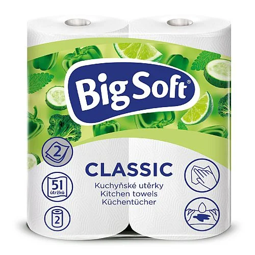 Top Prodej Kuchyňské utěrky Big Soft, 2 role, bílé, 2-vrstvé