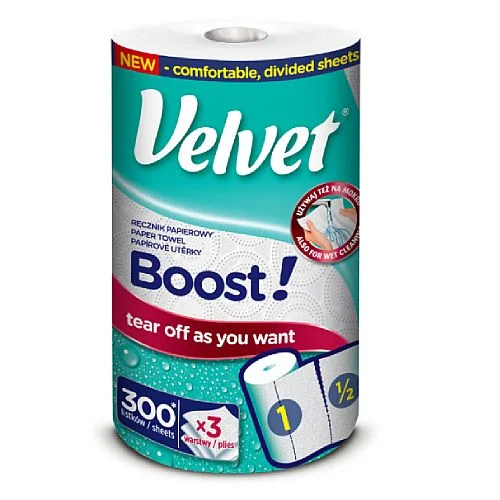 Kuchyňské utěrky Velvet Boost, 1 role, bílá, 3-vrstvé Autentický