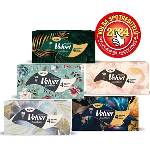 Papírové kapesníky Velvet Excellence, 4-vrstvé, 90 ks Vrácení Zdarma
