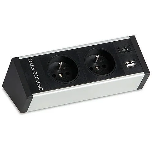 Zlevněný Pev.panel na hranu stolu,čer,2xel.USB A+USB C, bez barvy