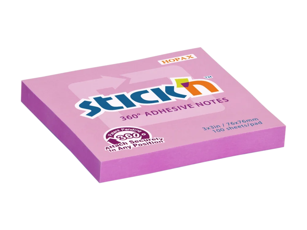 Samolepicí bloček Stick'n 360° 76 × 76 mm, 100 lístků, růžový Cenový Hit
