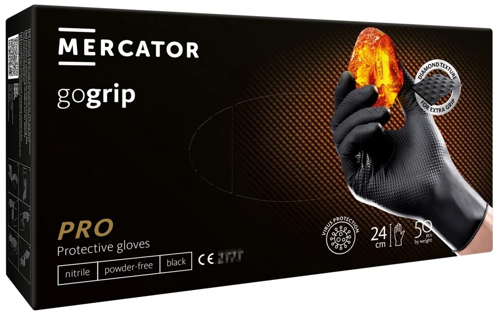 Pracovní rukavice Mercator gogrip black XXL - nitril, černé, 50 ks Pouze Dnes