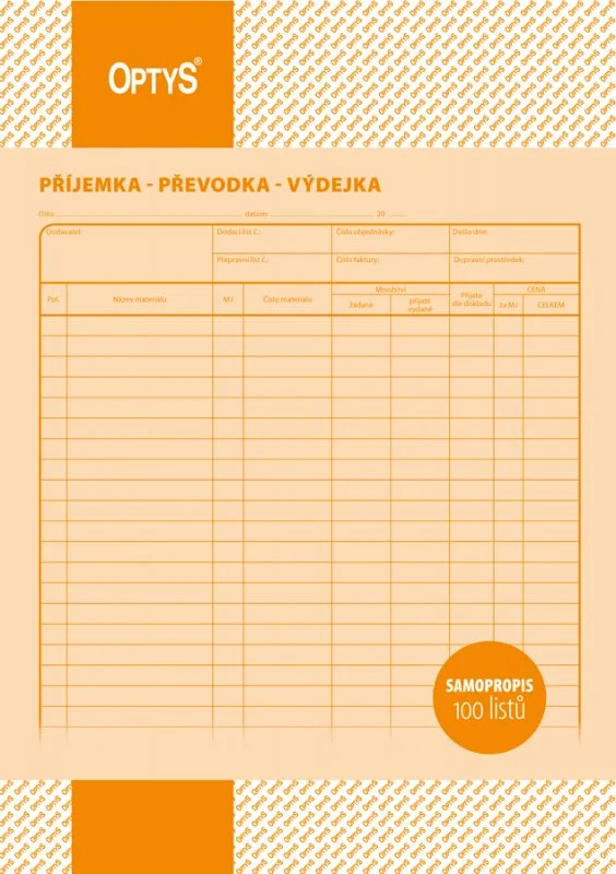Koupit Online Příjemka, převodka, výdejka Optys - samopropisovací, A4, 100 listů - DOPRODEJ