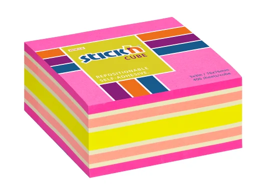 Jen Po Omezenou Doba Samolepící bloček kostka Stick n Hopax Regular Cube - 76x76 mm, 400 listů, neon, mix barev, růžová