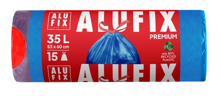 Zatahovací sáček do koše 35 l Alufix Premium - 26 my, modrý, 15 ks Finální Výprodej