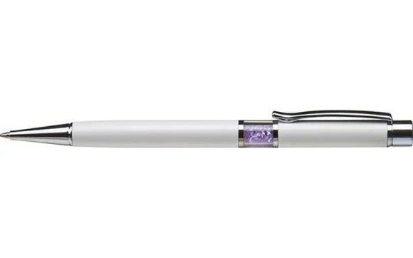 Pouze Dnes Kuličkové pero SWAROVSKI® Crystals, bílá, světle fialové krystaly ve střední části pera, ART CRYSTEL